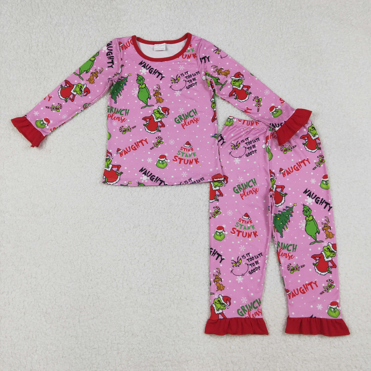RTS NO MOQ（In Stock) GLP2710 Girls Christmas Tree Red Long Sleeve Pants