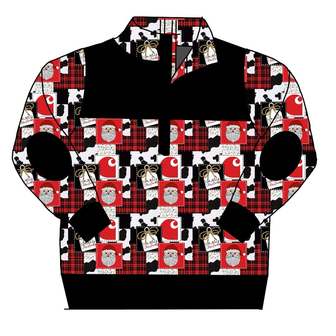 Deadline October 18 custom no moq eta 6-8weeks Black and Red Check Santa Claus Zip-Up Jacket