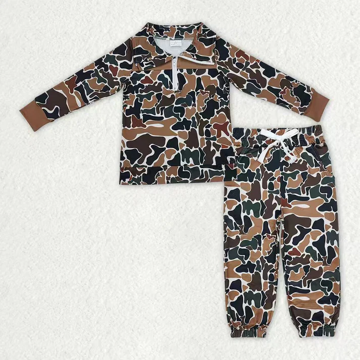 RTS NO MOQ Sibling Baby boy clothes yoga camouflage long-sleeved trousers suits