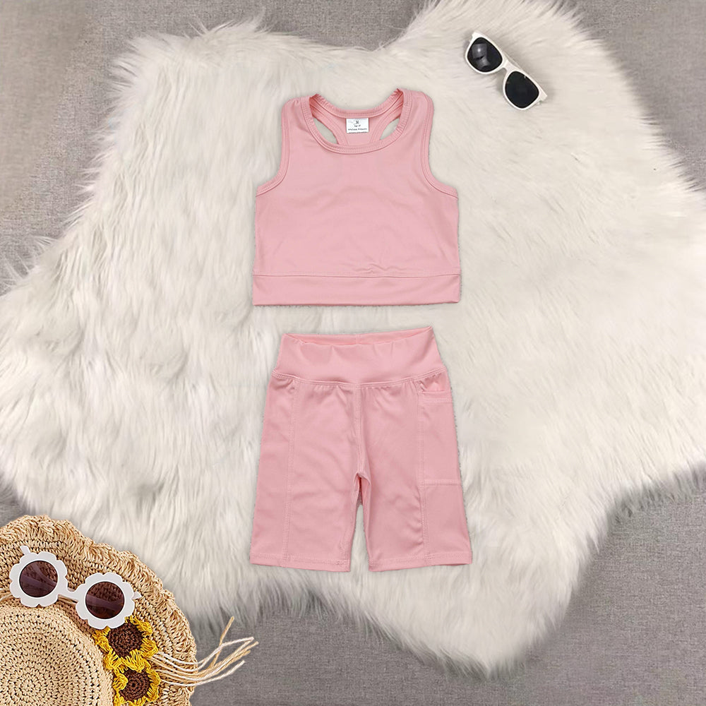 RTS NO MOQ Girls clothes yoga short sleeve Clothes Sets dress