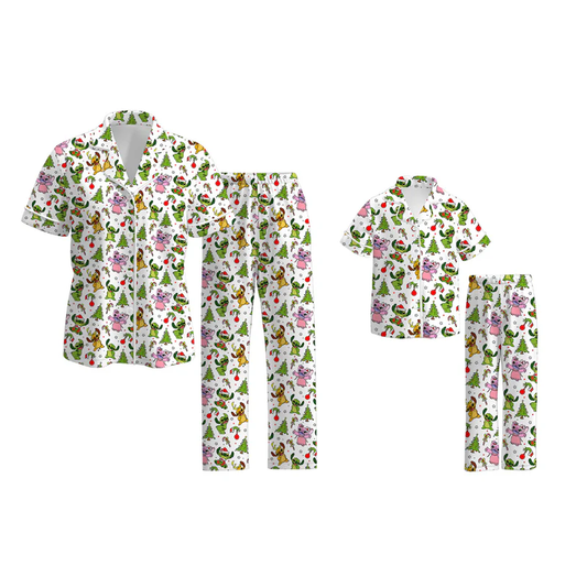 Custom moq 5 each style eta 6-7weeks Christmas baby girl short sleeve pant sets and adult set