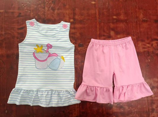 custom moq 5 eta 5weeks summer team baby girls clothes sleeveless pink shorts set