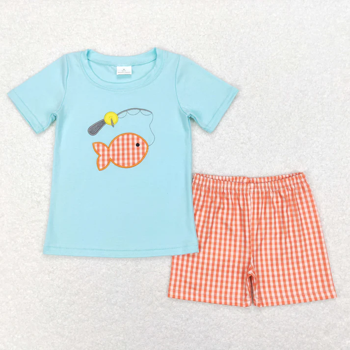 RTS Boys clothes embroidery summer Short Sleeve Shorts sets