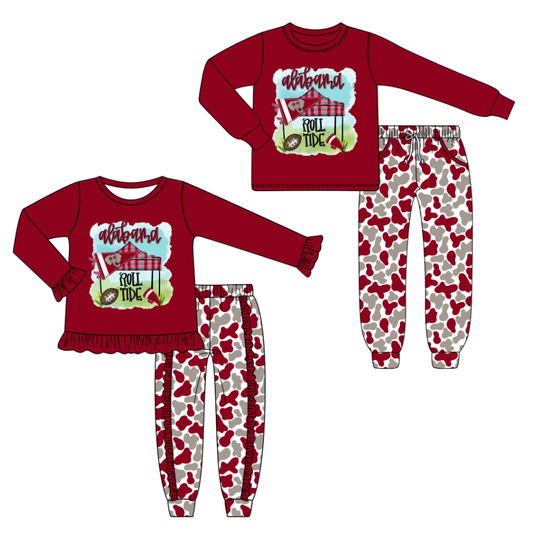 Custom moq 5 mix size milk silk summer teams baby girl clothes brick red long sleeve pants sets 2-25.8.6