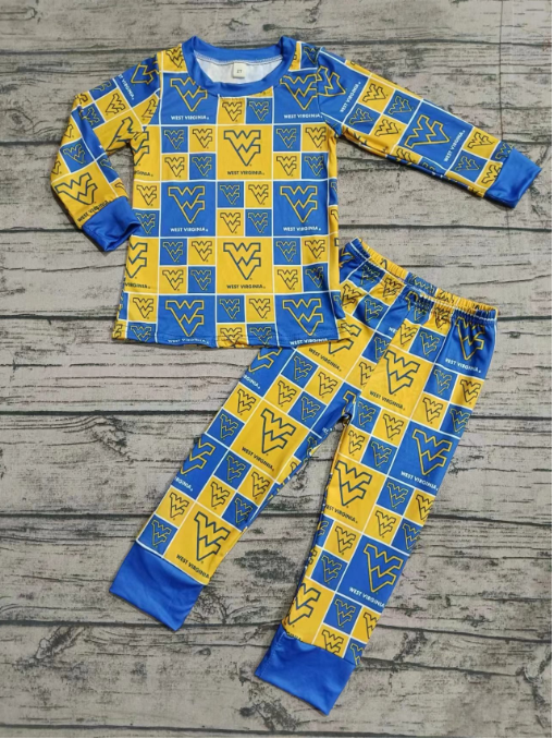 Custom moq 3 eta 6-7weeks Blue and yellow plaid WV lettering long-sleeved trousers suit