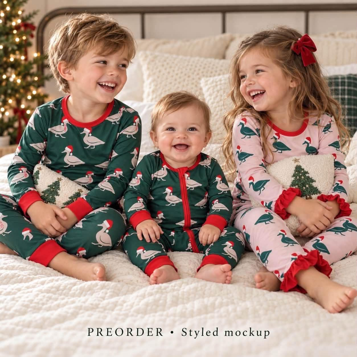 RTS NO MOQ Sibling Baby girls modal Christmas duck long-sleeved trousers suit & romper