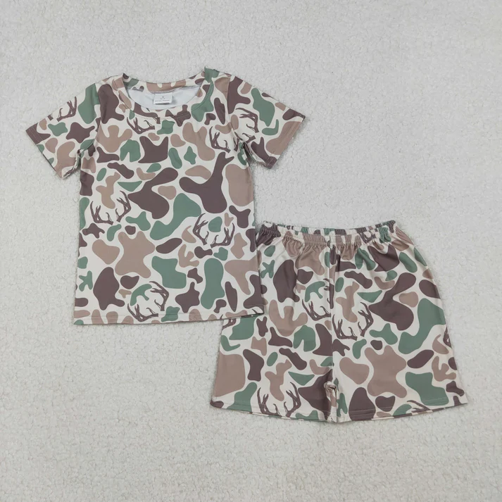 RTS no moq Sibling baby Boys and girls camouflage Short Sleeve Shorts sets and skirts swts