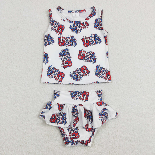 GBO0225 USA floral letter white short-sleeved lace briefs set
