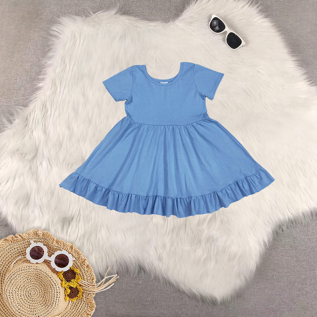 RTS baby girls clothes solid color short Sleeve dress