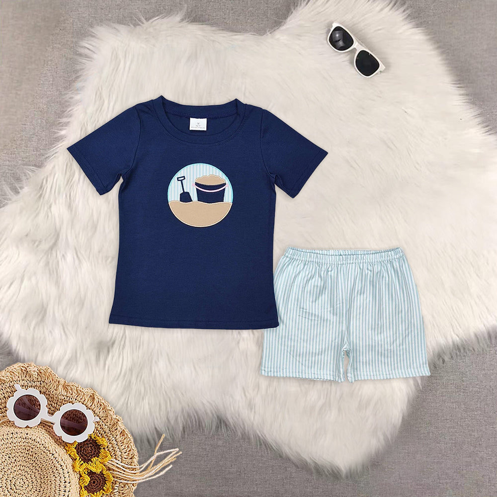 RTS NO MOQ baby girl clothes embroidery short-sleeved shorts suit & short-sleeved sets