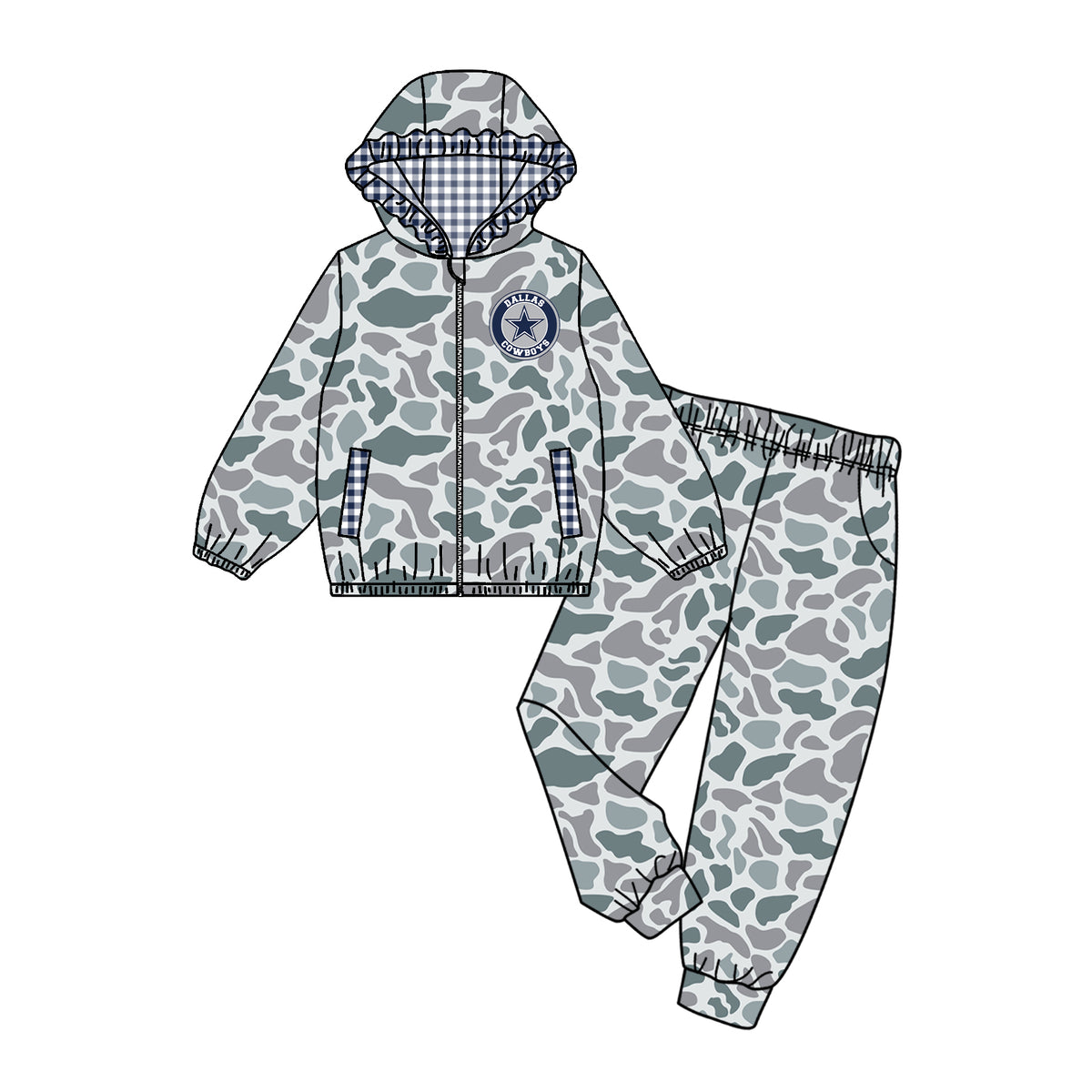 custom moq 5 mix size TYLA0102 Baby Boys Camo Zip Up Hooded Jacket Jogger Pants Team Set