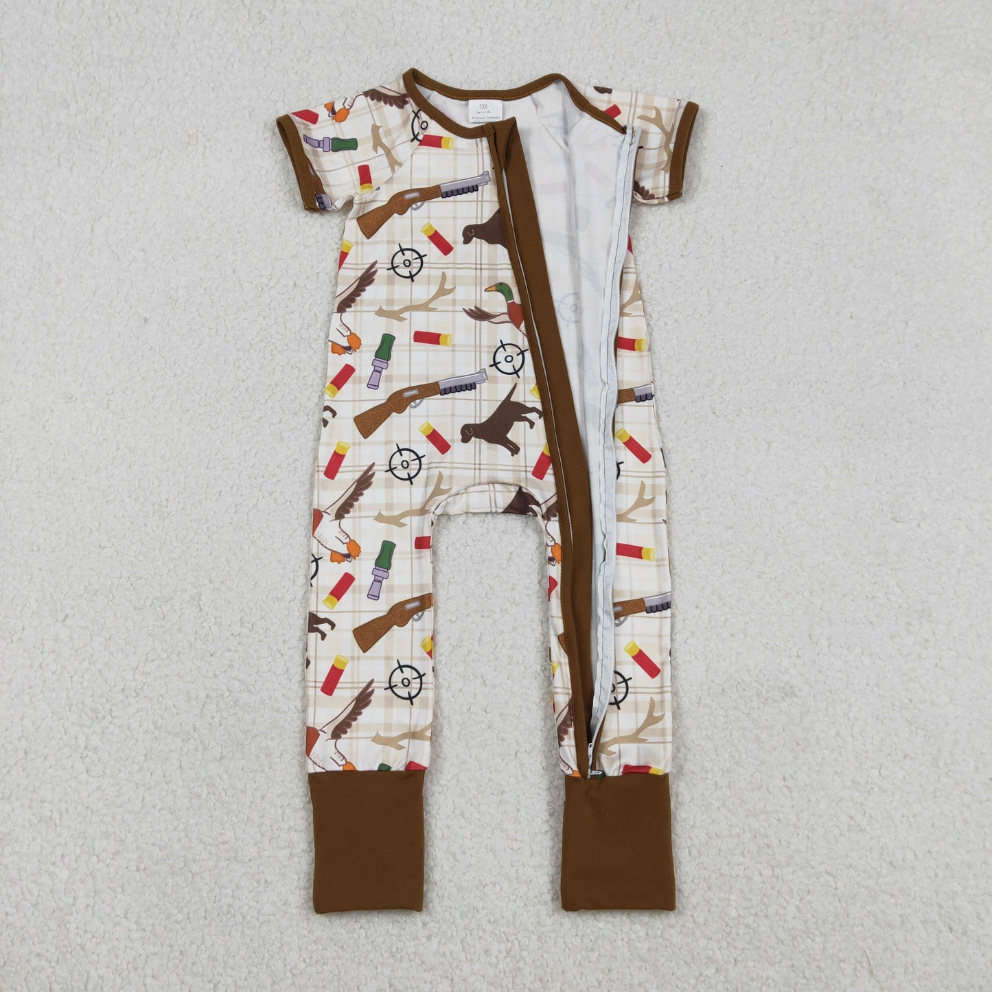 RTS NO MOQ（In Stock) Duck Dog Shotgun Check Zipper Short-Sleeved Bodysuit