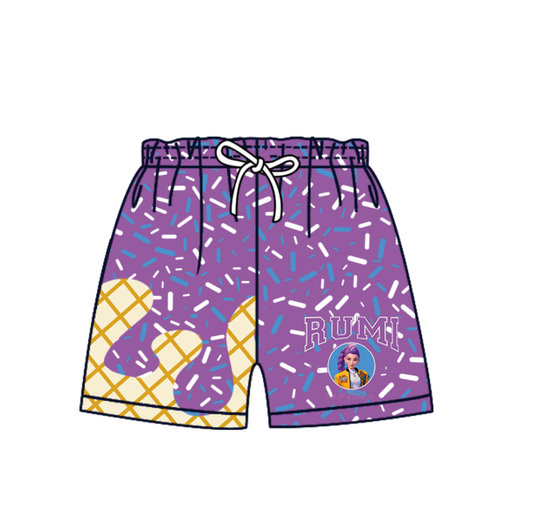 Custom moq 5 mix size milk silk baby boy girl clothes team summer purple shorts-25.10.20
