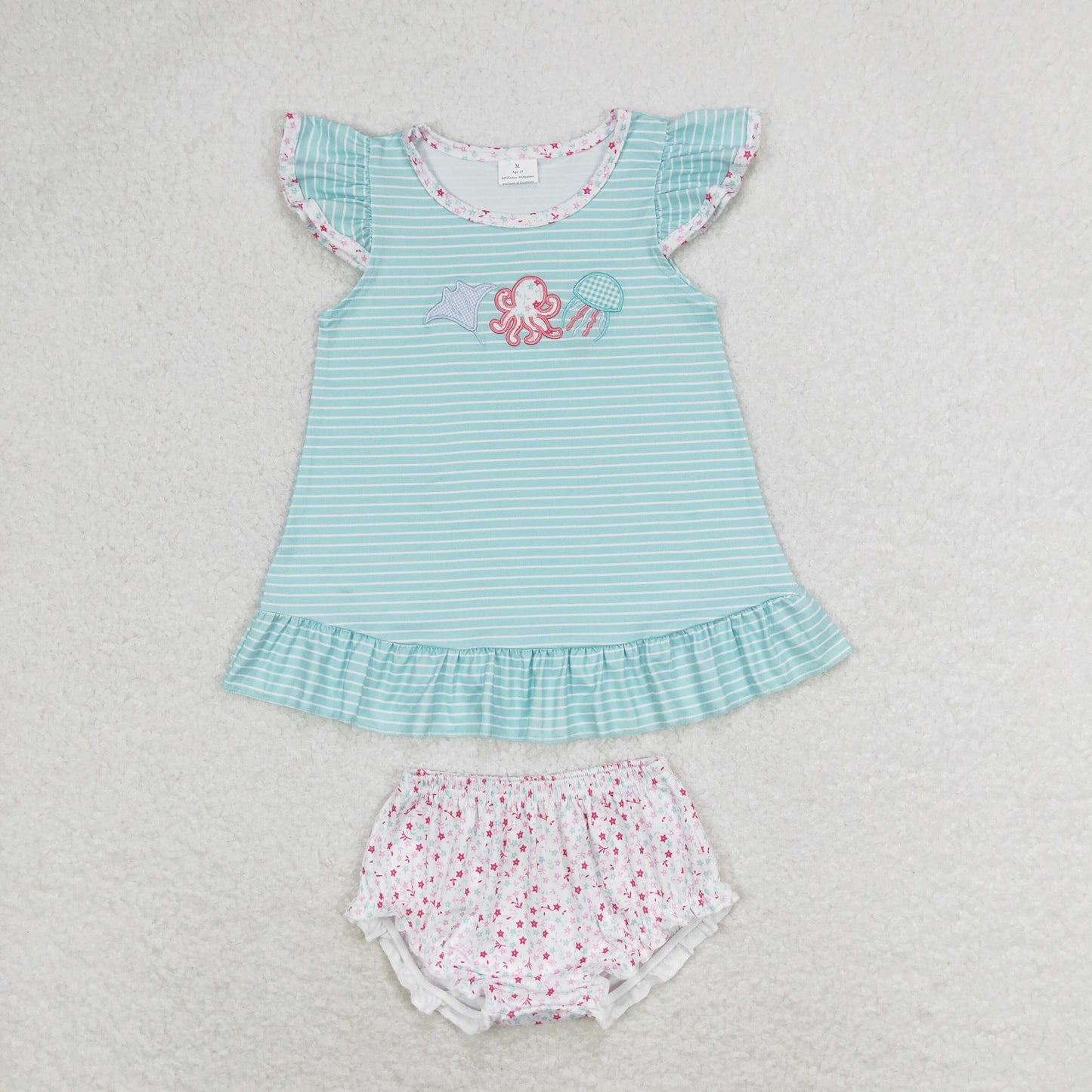 rts no moq GBO0316 Embroidered octopus jellyfish striped teal flying sleeve star briefs set
