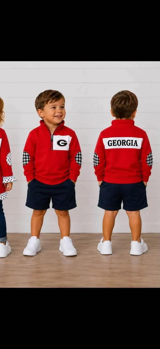 custom moq 5 mix size LHGNDN0105 Baby Boys Red Long Sleeve Shirts Pullovers Black Shorts  Casual Clothes Set