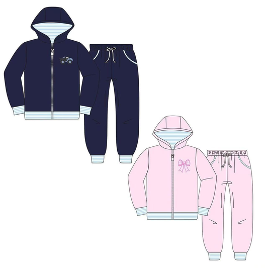 Custom moq 5 each style eta 6-7weeks baby girl clothes hooded long sleeve pants sets 1 and sets 2-25.8.4