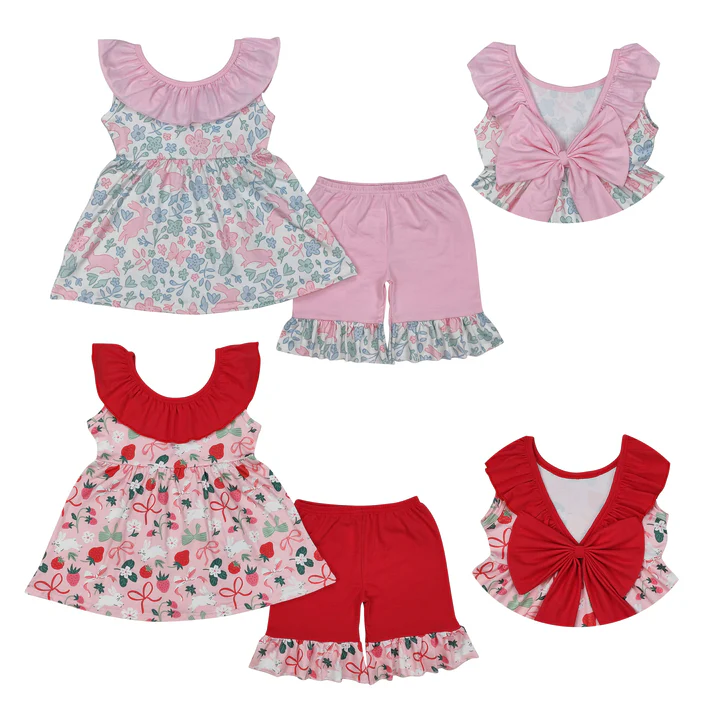 RTS NO MOQ girls short-sleeved shorts suit & short-sleeved set