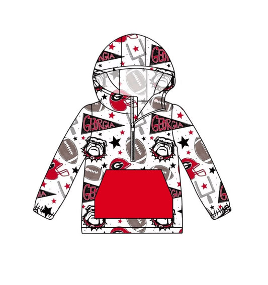 Custom moq 5 eta 6-8weeks team baby boys clothes GEORGIA red hooded long sleeve top