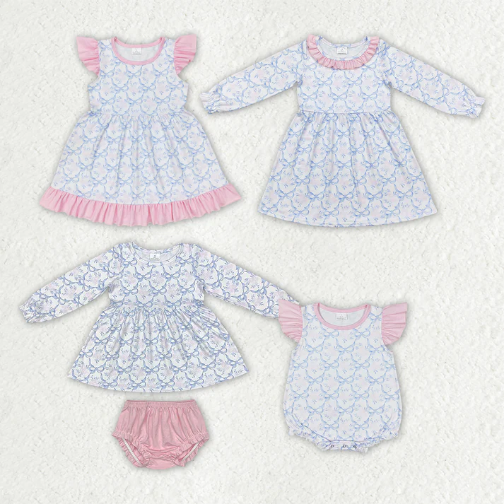 RTS no moq baby girls bow Short Sleeve briefs sets dress romper