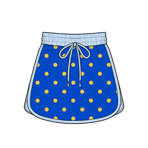 custom moq 5 mix size TYHS0103 Baby Girls Blue Yellow Polka Dot Print Light Blue Contrast Trim Drawstring Elastic Waist Team Skirts