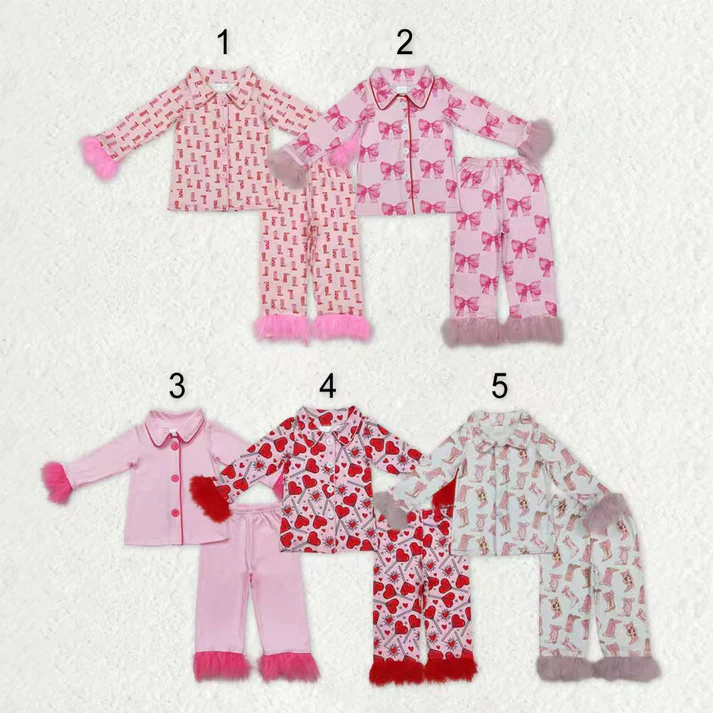 RTS NO MOQ Sibling baby girl clothes boot bow love Plush long sleeve pants Sets