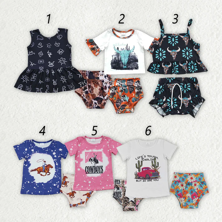 RTS NO MOQ baby girls clothes short sleeve briefs sets