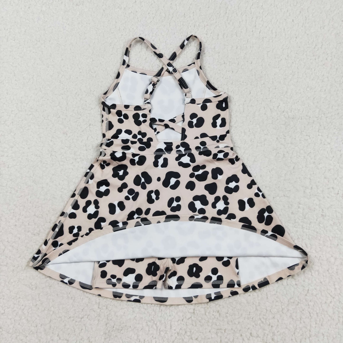 RTS NO MOQ（In Stock) GSD2650 Leopard-print brown yoga sleeveless dress