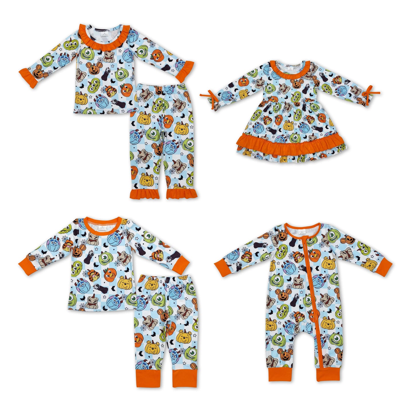 RTS NO MOQ GLP1738 GLD0791 BLP0809 LR1650 Mutated Pumpkin Pattern Sky Blue Plaid Long Sleeve Suit & Climbing Suit & Dress