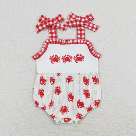 rts no moq SR1185 Crab star red and white plaid lace beige camisole jumpsuit