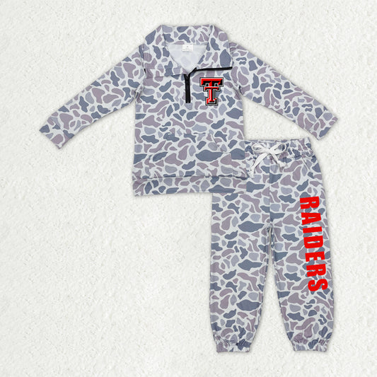 Custom moq 5 mix size milk silk summer teams baby boys clothes camouflage long sleeve pants sets-25.10.27