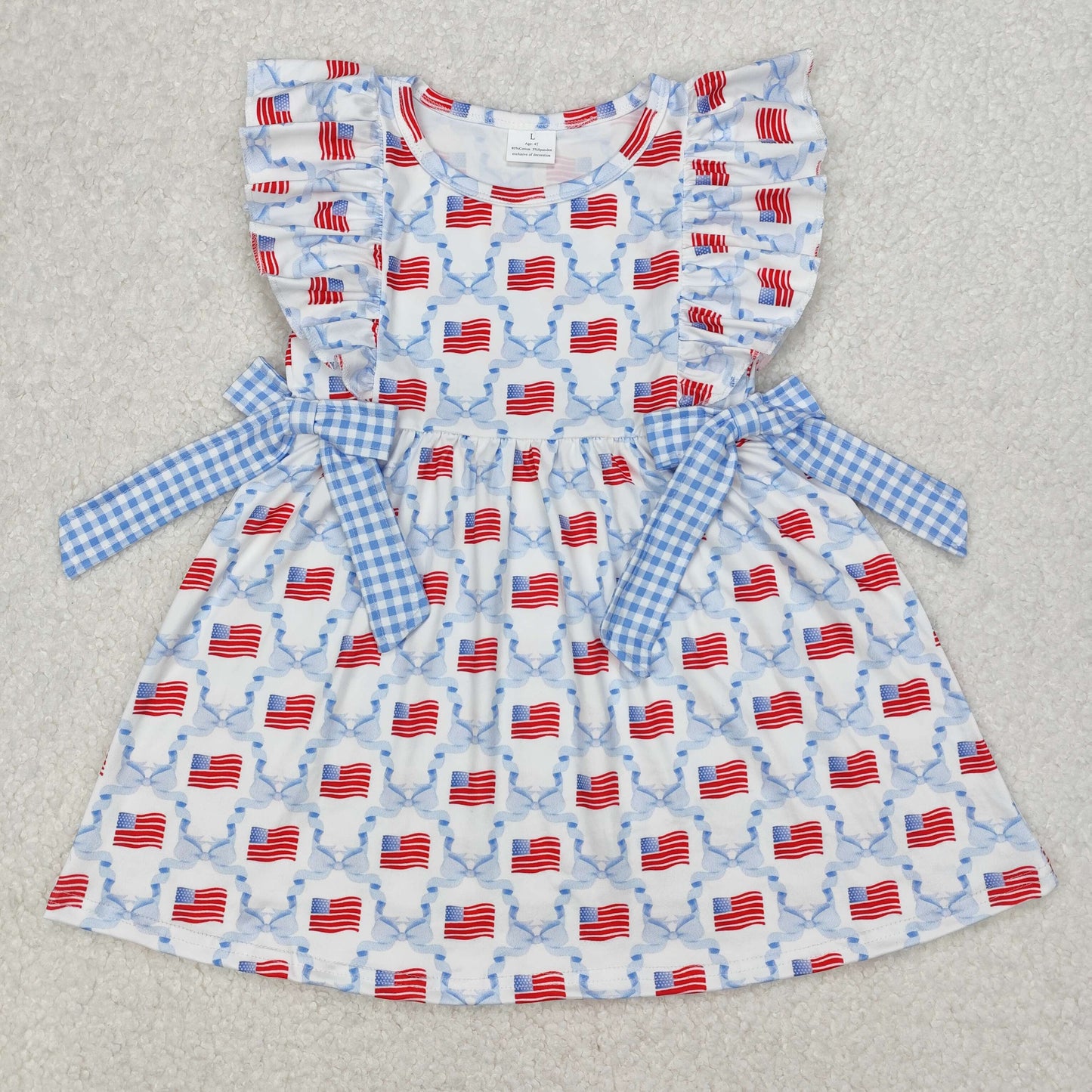 RTS NO MOQ ETA 5/7days Arrived GSD1641 National Day flag blue plaid bow pattern sleeveless dress