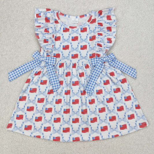 RTS NO MOQ ETA 5/7days Arrived GSD1641 National Day flag blue plaid bow pattern sleeveless dress