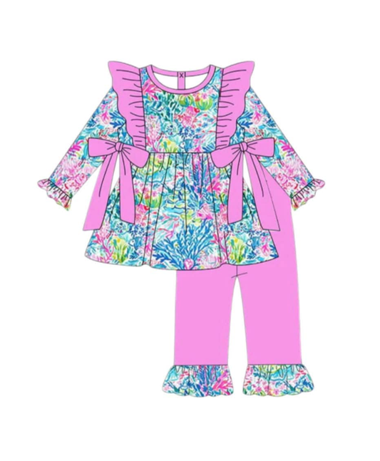 25.8.12 custom each style moq 5 eta 4-6week Sibling Sisters baby girl long sleeve pants sets