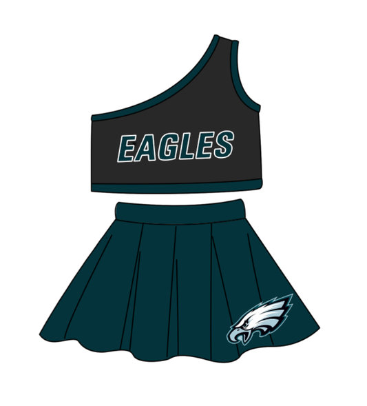 Custom moq 5 each style eta 6-7weeks baby girl clothes team black and green sleeveless skirts sets-25.8.26