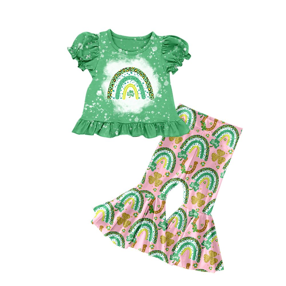 GSPO1234 lucky four-leaf clover rainbow green short-sleeved trousers suit