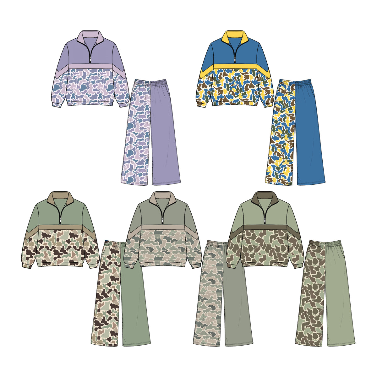 (Preorder new) No moq Baby Kids Camo Color Block Quarter Zip Collared Pullover Sweatshirt Half Zip Long Sleeve Jacket