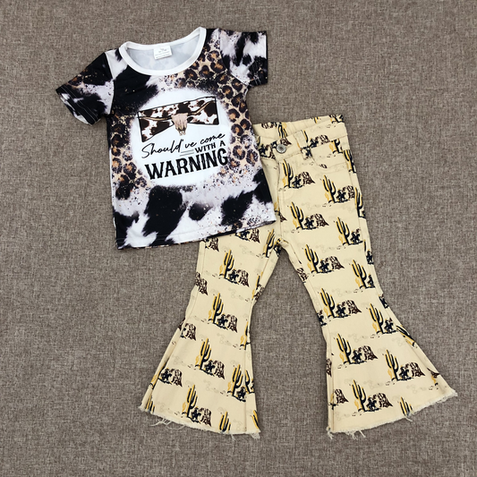 RTS NO MOQ Sibling baby girl clothes western catcus short sleeve top and jeans and sets