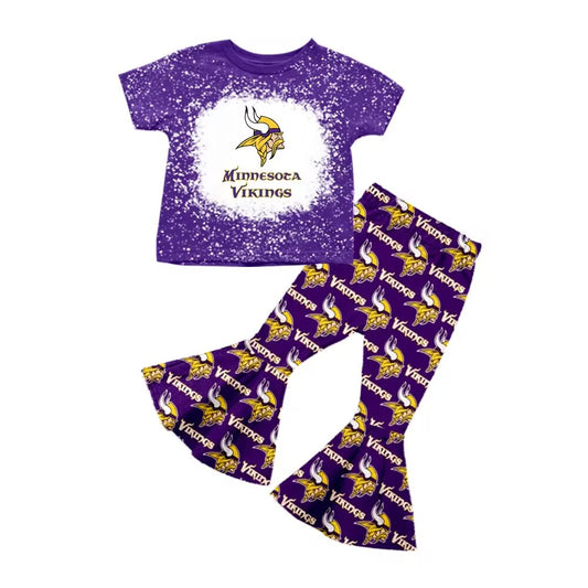 custom moq 3 eta 6-7weeks baby girls clothes team purple short sleeve + trousers suit