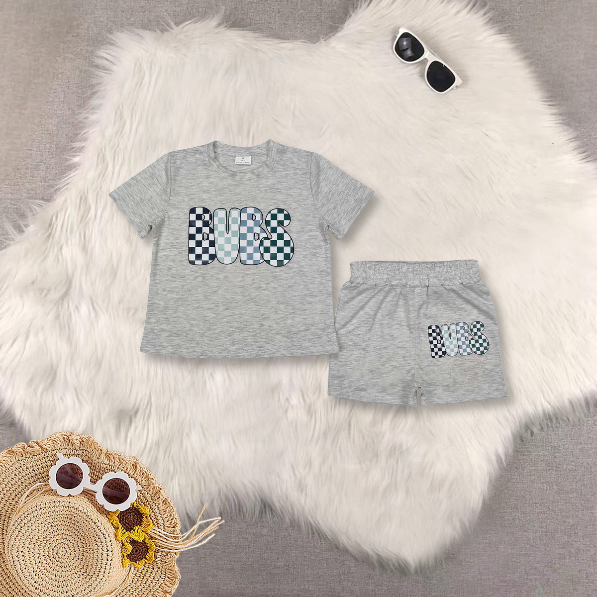RTS NO MOQ Girls Boys offset printing short sleeve Clothes Sets