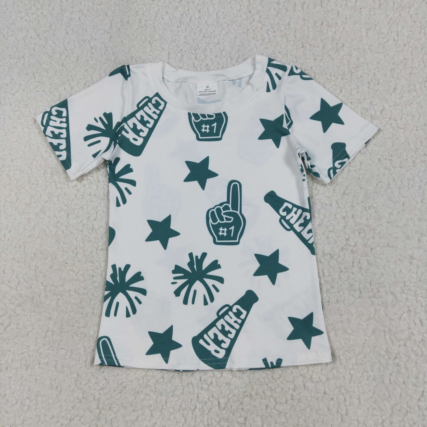 RTS NO MOQ GT0955 Cheer green fireworks star white short sleeve top