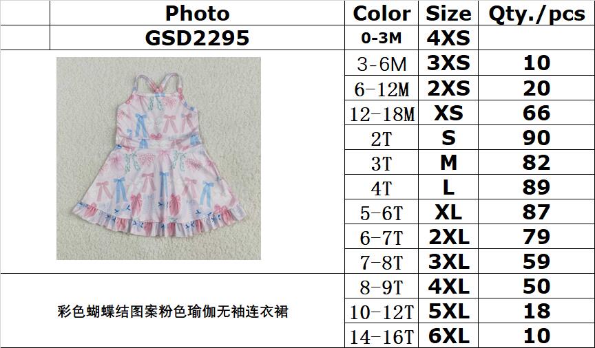 RTS NO MOQ GSD2295 Pink yoga sleeveless dress with colorful bow pattern