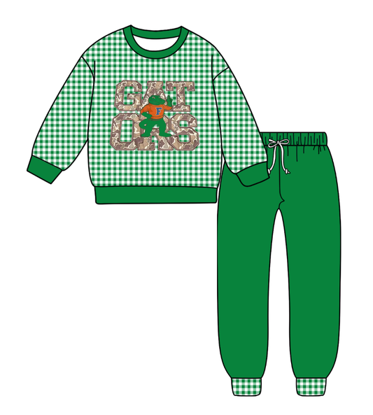 Custom moq 5 mix size milk silk summer teams baby boy clothes green long sleeve pants sets-25.9.9