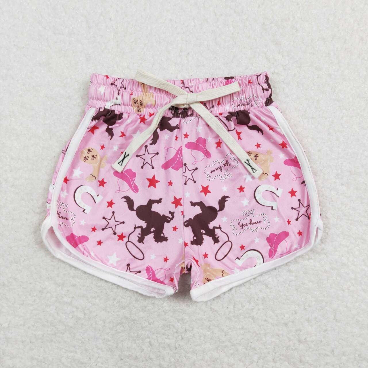 RTS NO MOQ Adults women and Baby Girls Horseback Riding Boys-Cowboy Hat-Five-Pointed Star Pink Yoga Shorts