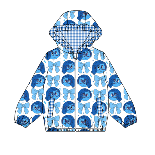 Custom moq 5 mix size milk silk summer baby girls clothes bow blue lace hooded long sleeve top-25.11.4