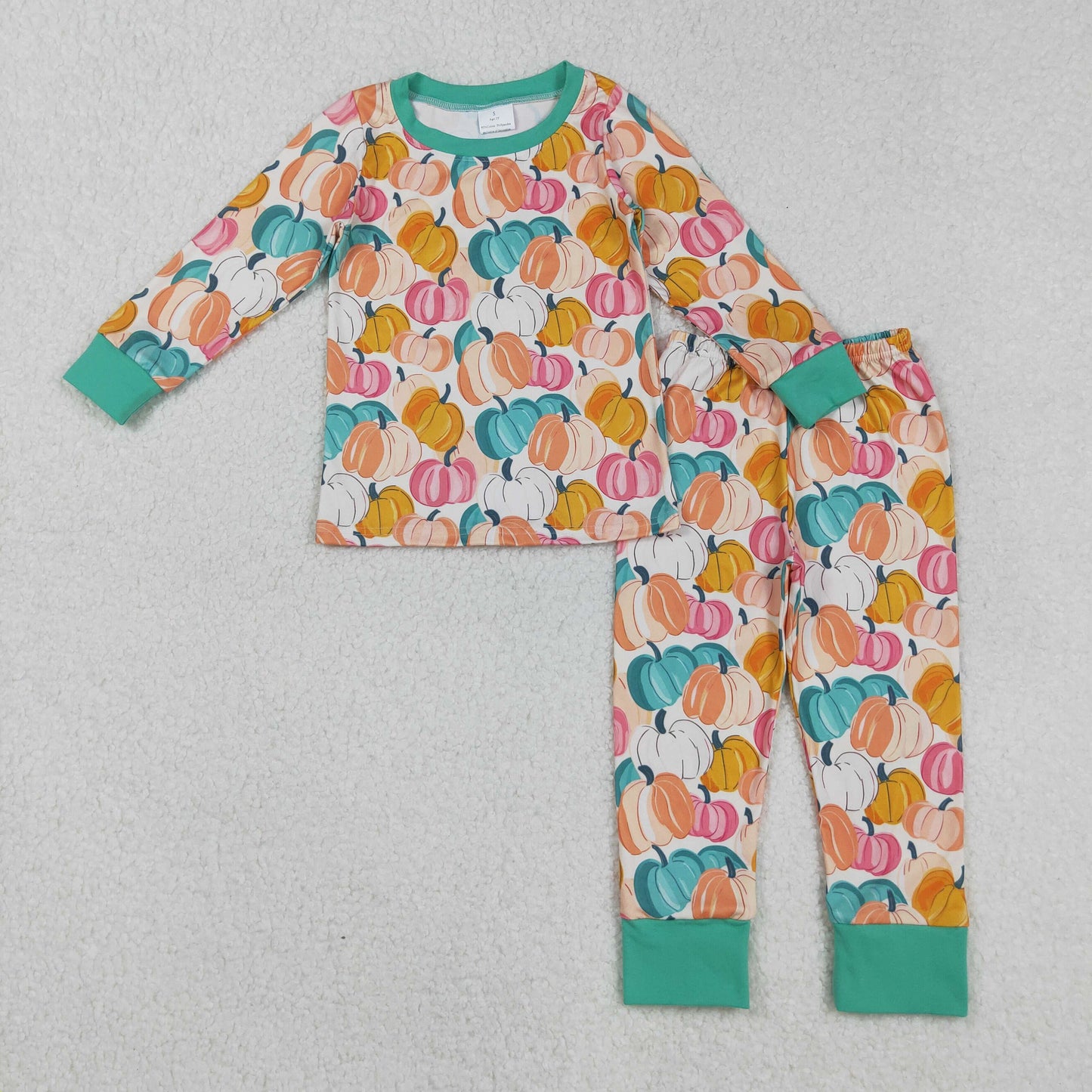 RTS NO MOQ（In Stock) GLP2691 Beige long-sleeved pajama set with pumpkin pattern