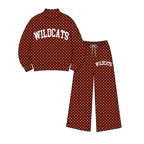 custom moq 5 mix size BYTR0103 Adult High Neck Team Polka Dot Sweatshirt Drawstring Wide Leg Pants Set