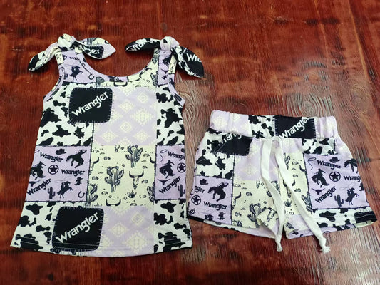 Custom moq 3 eta 6-7weeks baby girls clothes wrangler suspender shorts sets