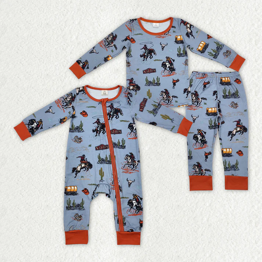 RTS NO MOQ Baby Boys Western Rodeo Bamboo Rompers Pajamas Clothes Sets