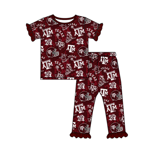 Custom summer teams baby girl clothes team brick red short sleeve pants sets-25.8.5