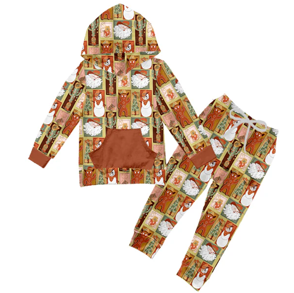 Deadline October 18 custom no moq eta 6-8weeks Brown Variation Biscuit Bear Plaid Hooded Long Sleeve Suit